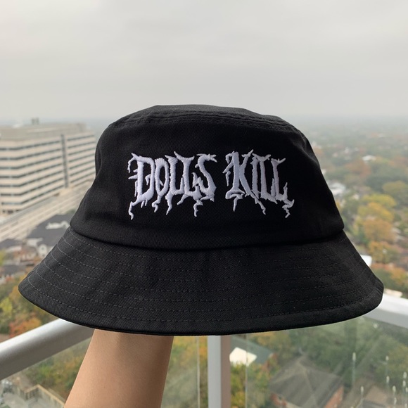Dolls Kill Black Embroidered Bucket Hat - Picture 1 of 1